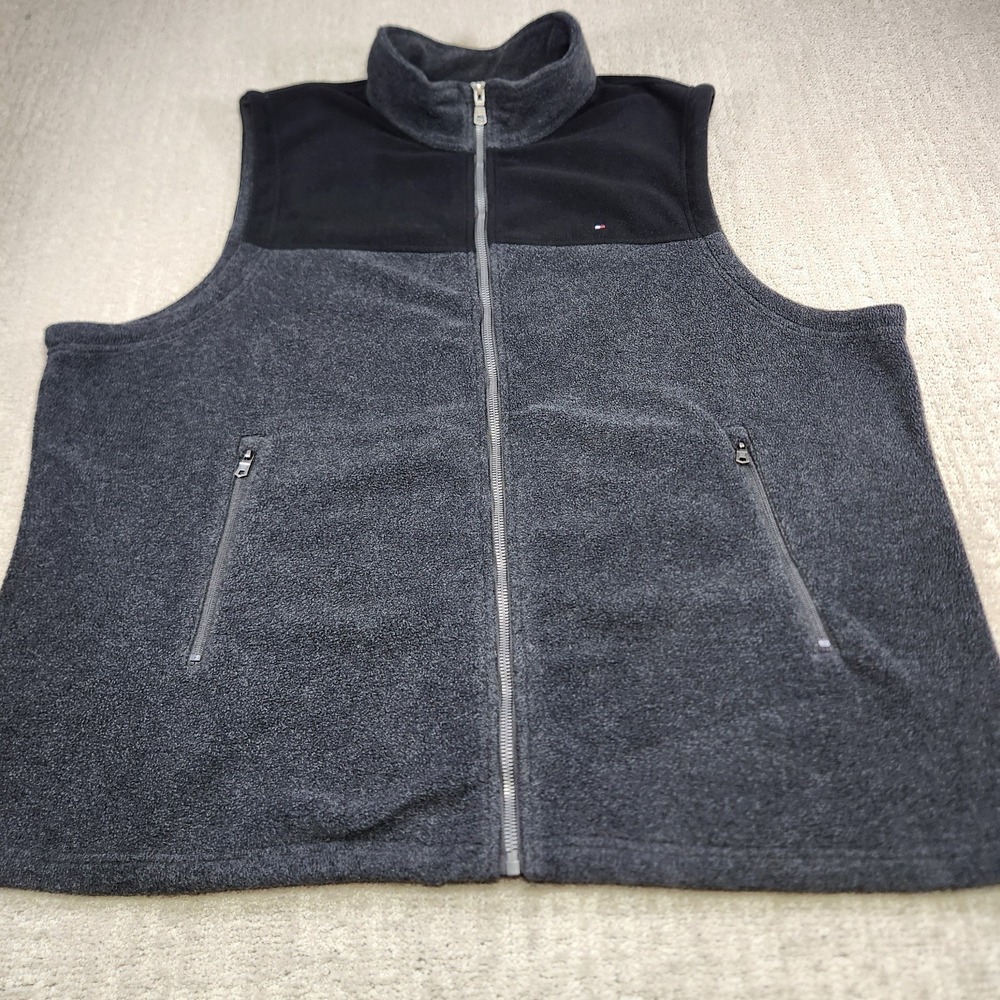 Tommy Hilfiger Vest Men 3XLT Polar Fleece Gray Black Full Zip DXL Big & Tall